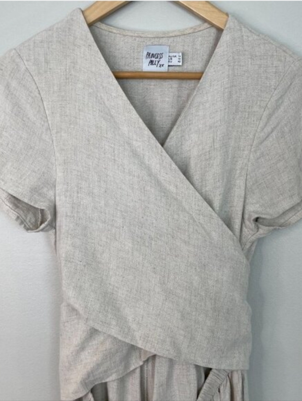 Princess Polly Ragnar Tie-Front Romper 10 Beige Linen Blend Short Sleeve Women's - Picture 5 of 15